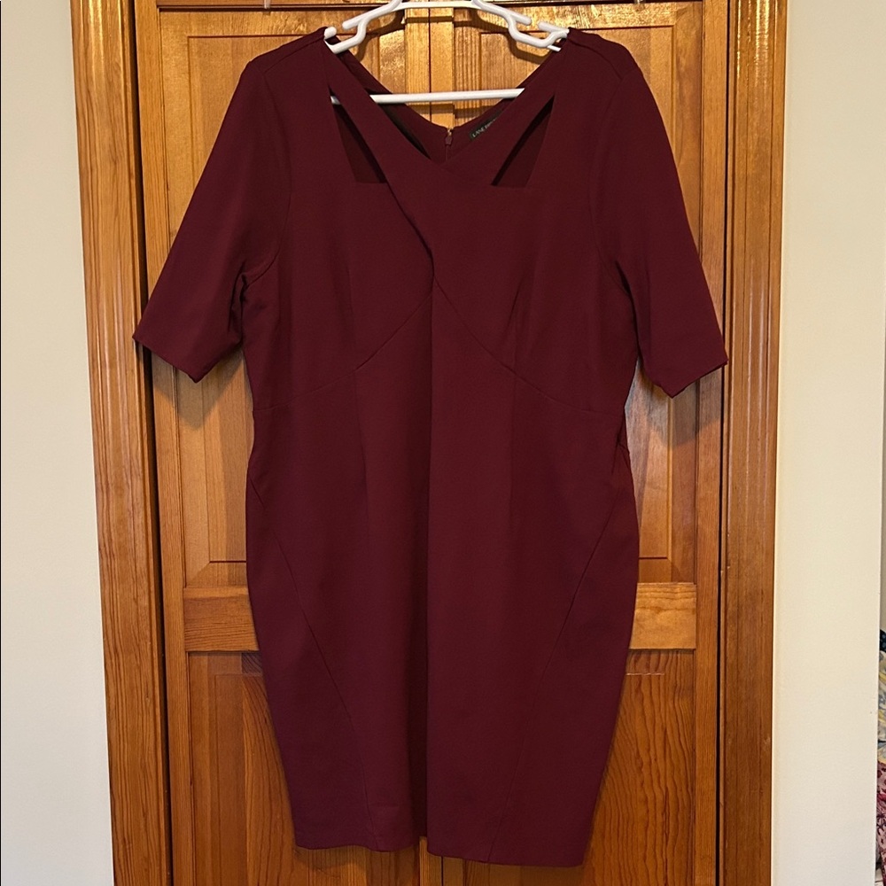 Lane Bryant Burgundy Ponte Dress Plus 28 Knee‑Length Stretch Knit EUC